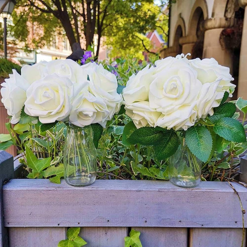 Bodosac Awtlife 50 pcs Artificial Flower Rose and 15 Artificial Leaf for DIY Bouquets Wedding Party Baby Shower Home Decor - Image 5